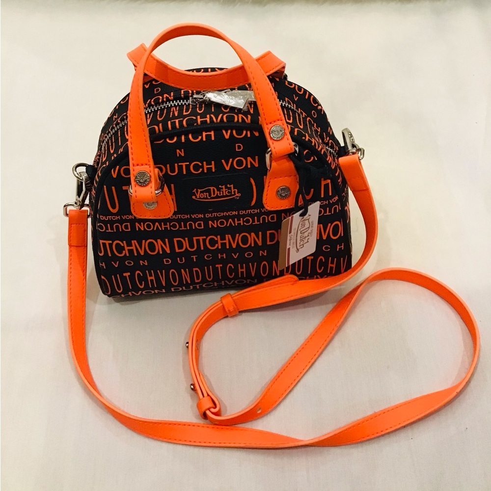 Von Dutch Black Bag with Bright Orange Trim Crossbody